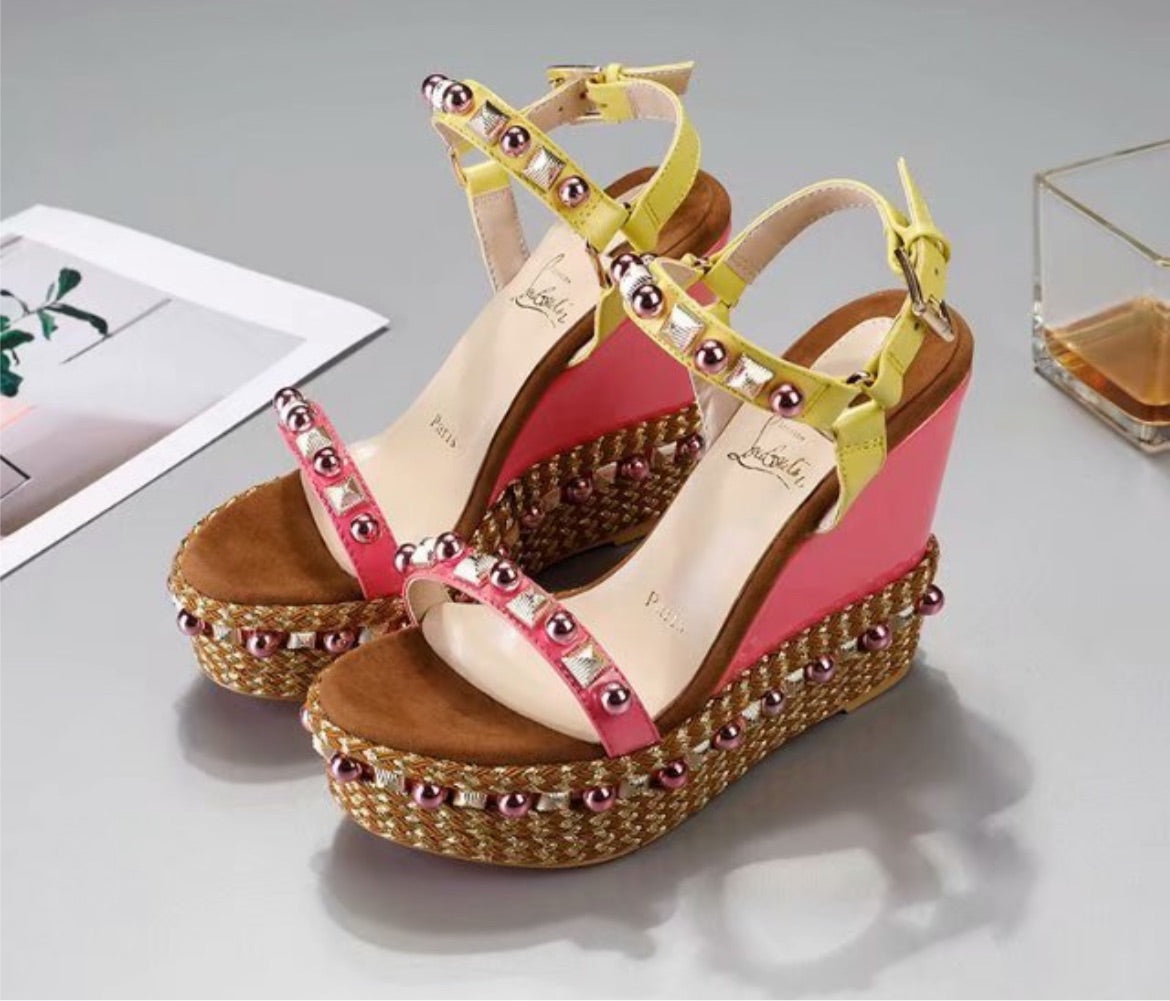 Woman red bottom wedge
